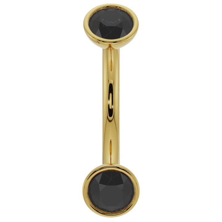 Dainty Black Diamond Bezel-Set Curved Barbell for Eyebrow Rook Belly-14K Yellow Gold   14G (1.6mm)   7 16" (11mm)