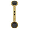 14k yellow gold curved barbell with dual bezel-set black diamonds, flat front view