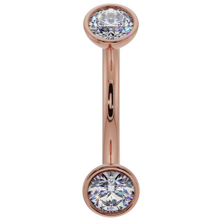 Cubic Zirconia Bezel-Set Eyebrow Rook Belly Curved Barbell-14K Rose Gold   16G (1.2mm)   7 16" (11mm)