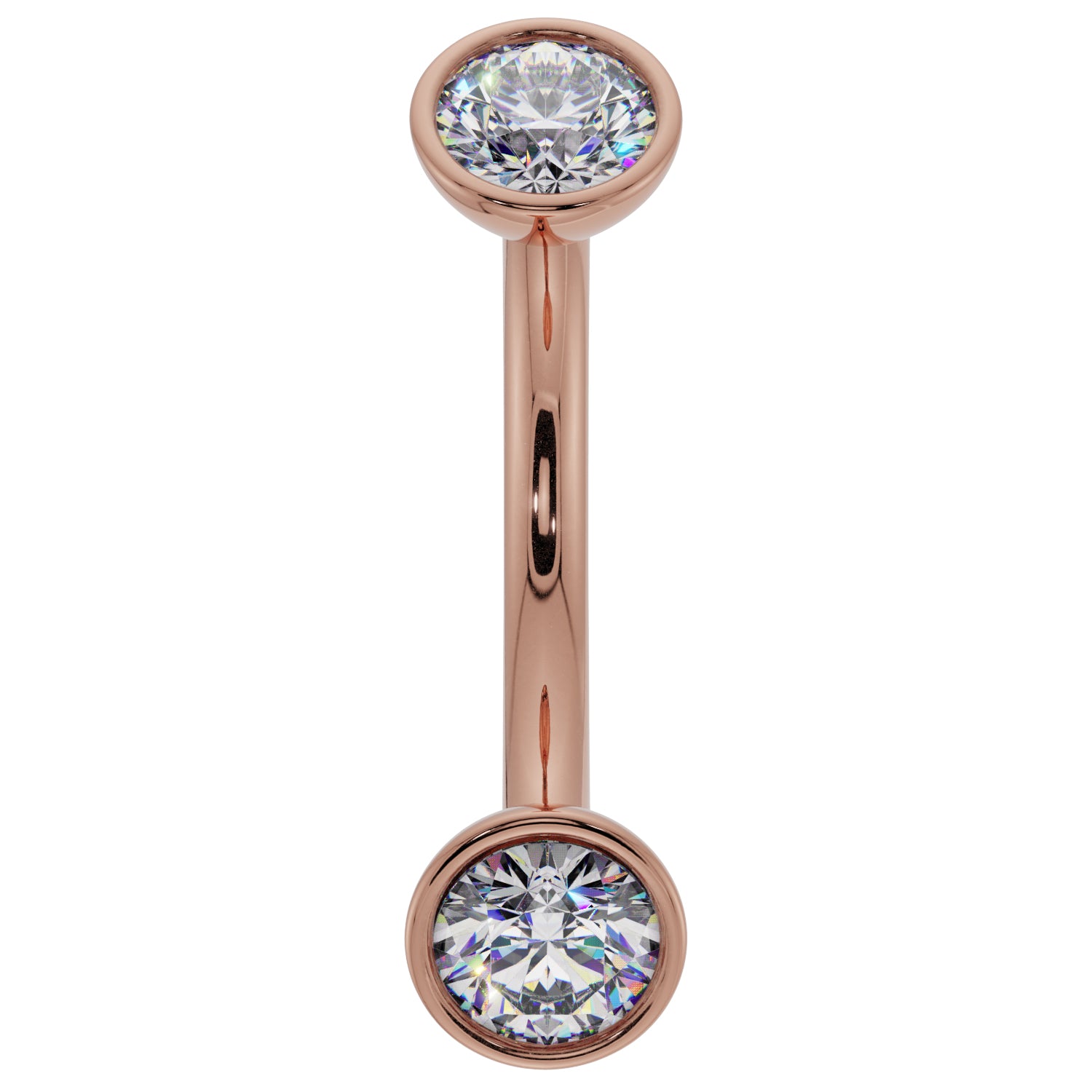 Dainty Cubic Zirconia Bezel-Set Curved Barbell for Eyebrow Rook Belly-14K Rose Gold   14G (1.6mm)   7 16
