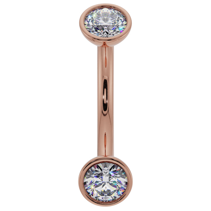 Dainty Diamond Bezel-Set Curved Barbell for Eyebrow Rook Belly-14K Rose Gold   14G (1.6mm)   7 16" (11mm)