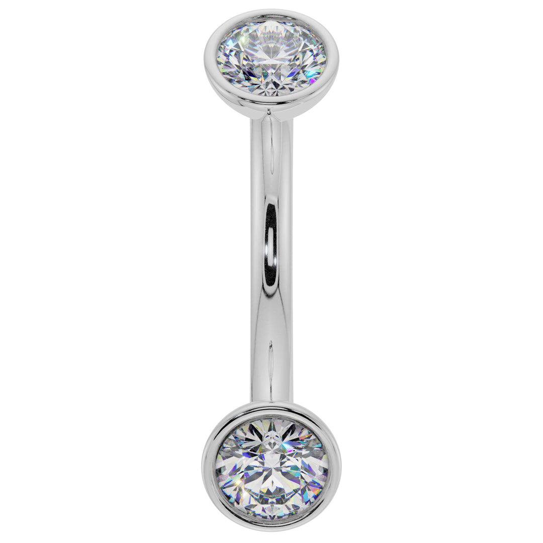 Cubic Zirconia Bezel-Set Eyebrow Rook Belly Curved Barbell-14K White Gold   16G (1.2mm)   7 16" (11mm)