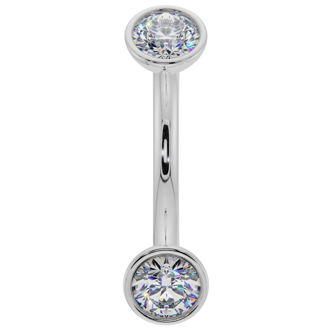 Dainty Diamond Bezel-Set Curved Barbell for Eyebrow Rook Belly-14K White Gold   14G (1.6mm)   7 16" (11mm)