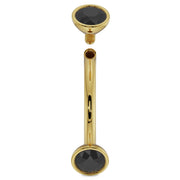 14k yellow gold black diamond curved barbell disassembled showing threaded top ball and barbell shaft