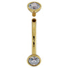 14k yellow gold 14G diamond curved barbell with threaded top detached, showing hollow post end