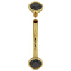 14k yellow gold 14G black diamond curved barbell disassembled, showing threaded end cap