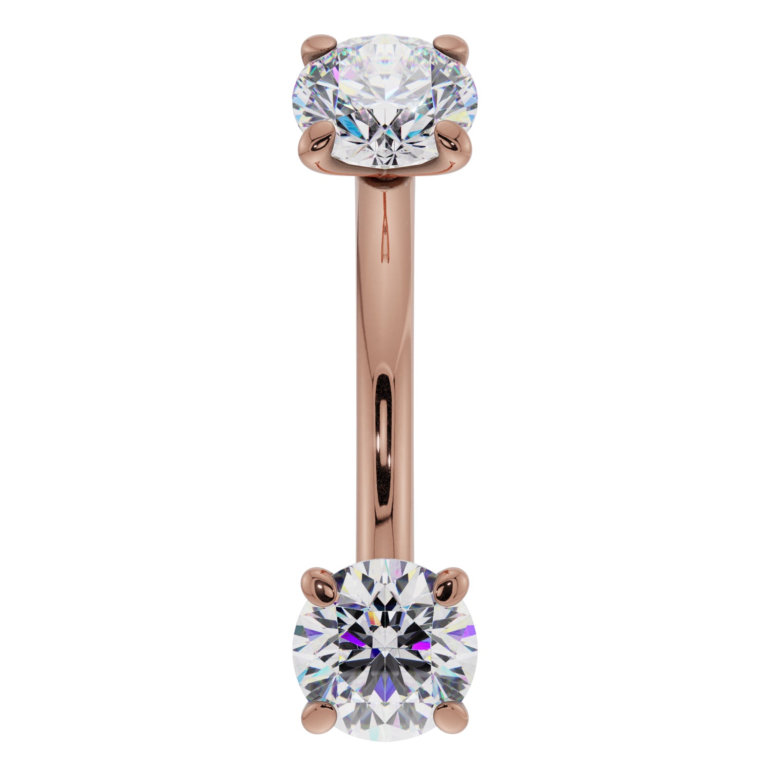 Dainty Diamond Prong-Set Curved Barbell for Eyebrow Rook Belly-14K Rose Gold   14G (1.6mm)   7 16