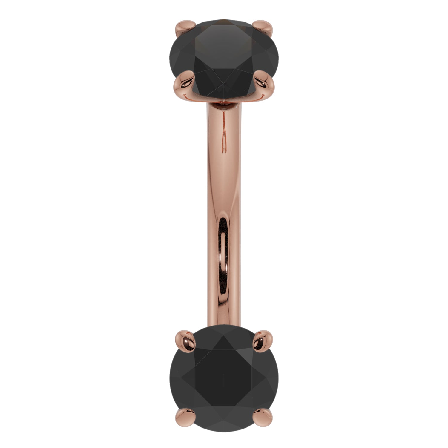 Dainty Black Diamond Prong-Set Curved Barbell for Eyebrow Rook Belly-14K Rose Gold   14G (1.6mm)   7 16