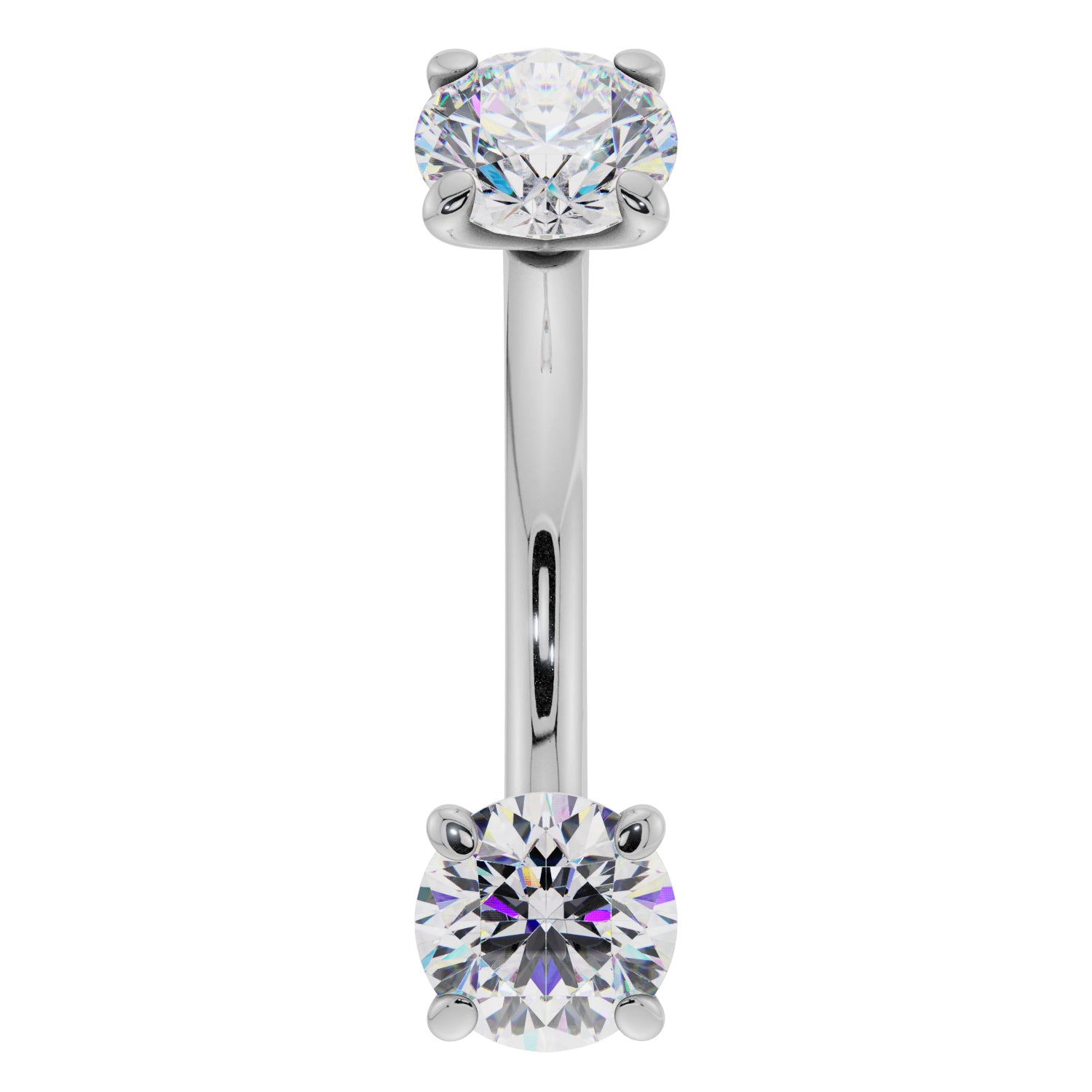 Dainty Diamond Prong-Set Curved Barbell for Eyebrow Rook Belly-14K White Gold   14G (1.6mm)   7 16