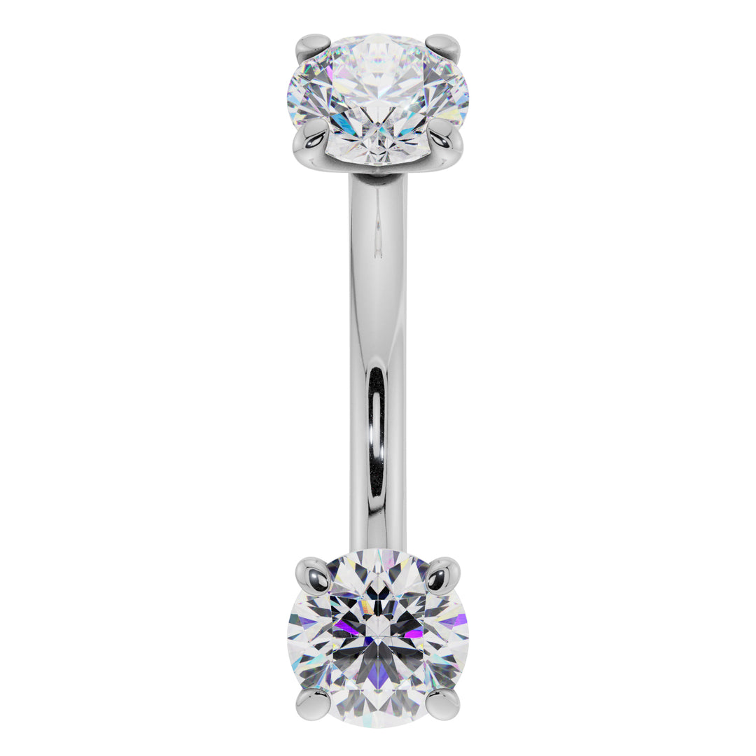 Diamond Prong-Set Eyebrow Rook Belly Curved Barbell-14K White Gold   16G (1.2mm)   7 16" (11mm)