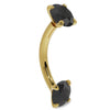 14k yellow gold black diamond curved barbell, side profile showing arc and dual prong-set stones