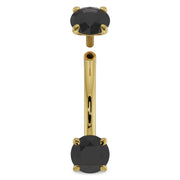 14k yellow gold black diamond curved barbell disassembled, showing internally threaded post and top ball