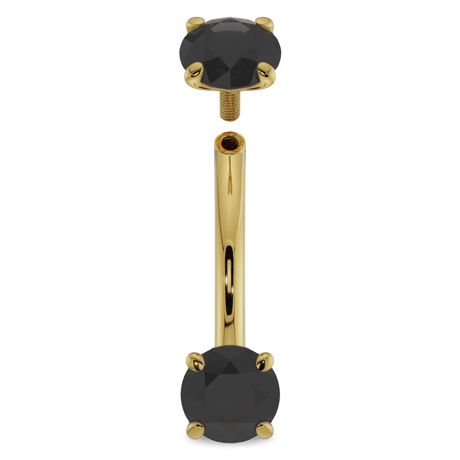 14G (1.6mm) 14K Yellow  Gold dainty black diamond prong 14k gold curved barbell