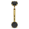 14k yellow gold 14G black diamond curved barbell with top end detached showing internal thread post