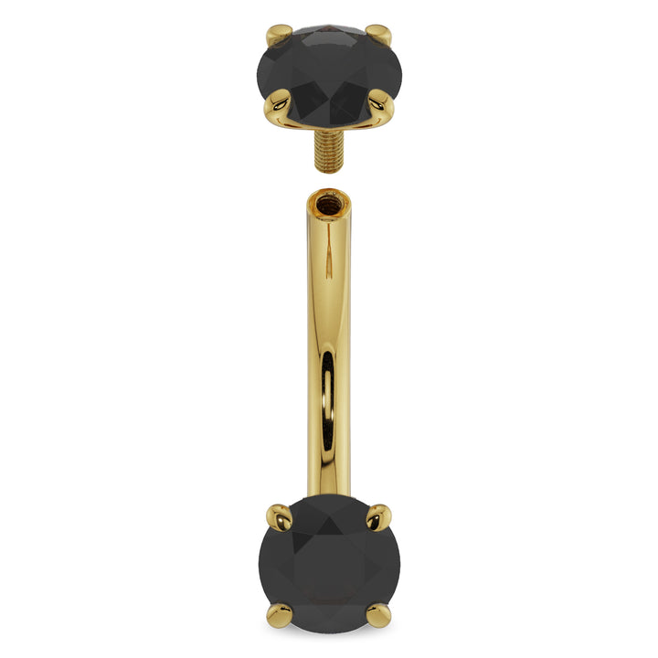 14G (1.6mm) 14K Yellow  Gold dainty black diamond prong 14k gold curved barbell