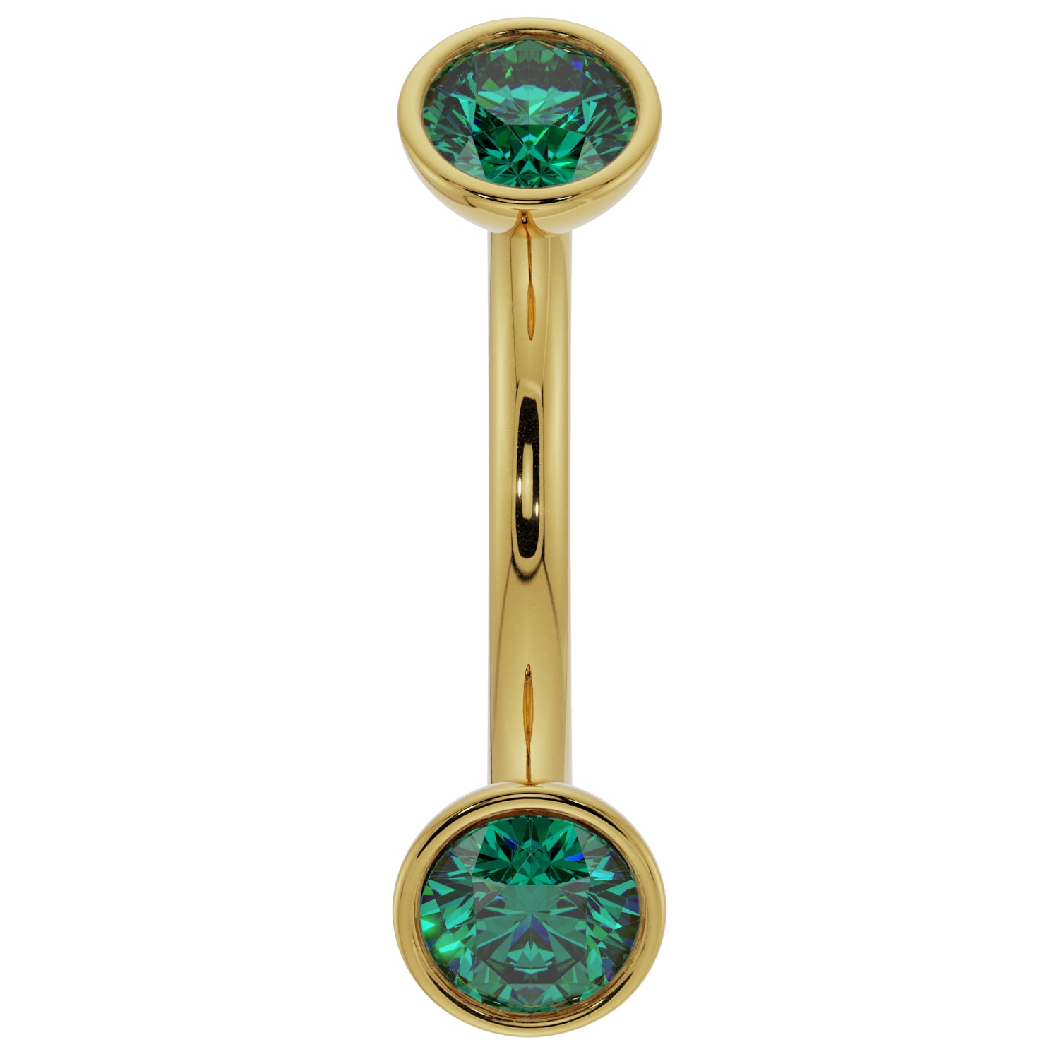 Emerald Bezel-Set Eyebrow Rook Belly Curved Barbell-14K Yellow Gold   16G (1.2mm)   7 16