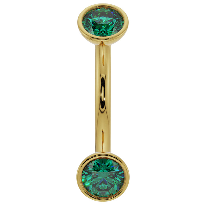 Emerald Bezel-Set Eyebrow Rook Belly Curved Barbell-14K Yellow Gold   16G (1.2mm)   7 16" (11mm)