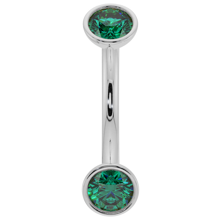 Dainty Emerald Bezel-Set Curved Barbell for Eyebrow Rook Belly-14K White Gold   14G (1.6mm)   7 16" (11mm)