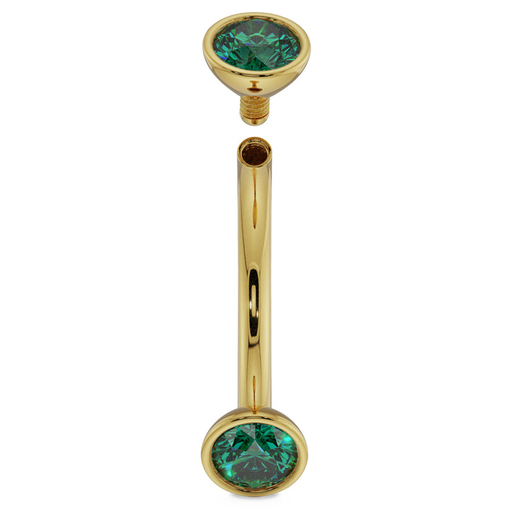 14G (1.6mm) 14K Yellow  Gold dainty emerald bezel 14k gold curved barbell