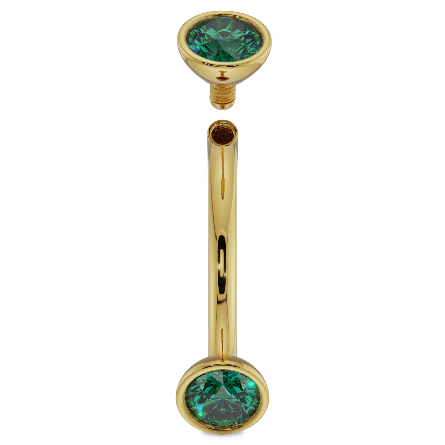 Internally threaded Gold Emerald Bezel-Set Eyebrow Rook Belly Curved Barbell