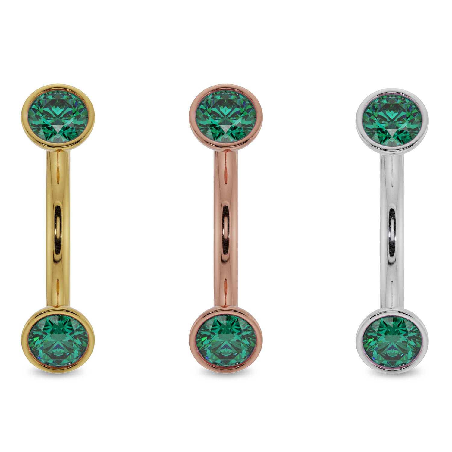 Color options Gold Emerald Bezel-Set Eyebrow Rook Belly Curved Barbell