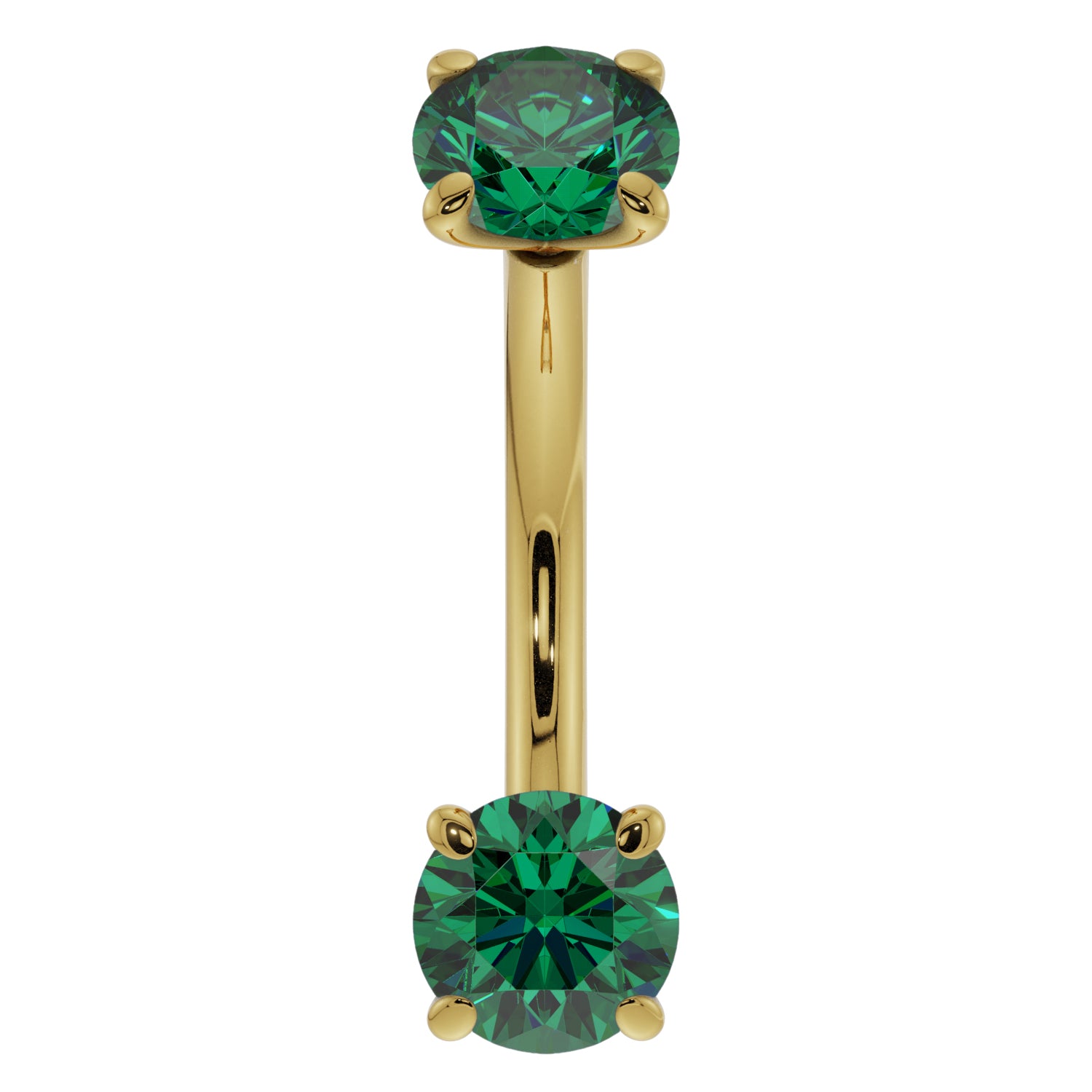 Dainty Emerald Prong-Set Curved Barbell for Eyebrow Rook Belly-14K Yellow Gold   14G (1.6mm)   7 16