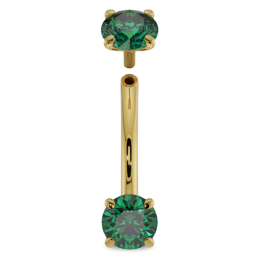 14k Yellow Gold Emerald Prong-Set Eyebrow Rook Belly Curved Barbell