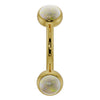 14k yellow gold opal bezel-set curved barbell with dual iridescent opal ends, front view