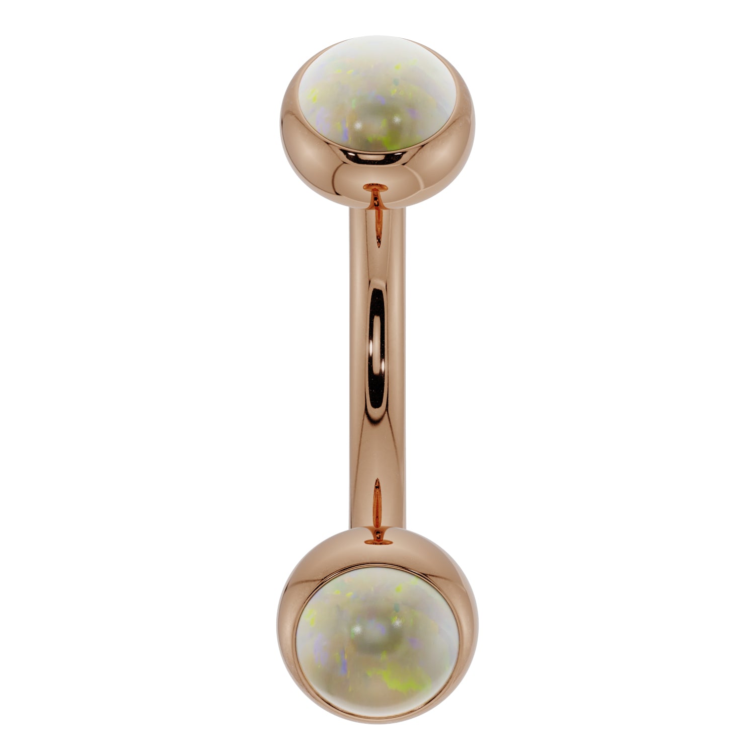Opal Bezel-Set Eyebrow Rook Belly Curved Barbell-14K Rose Gold   14G (1.6mm) (Belly Ring)   7 16
