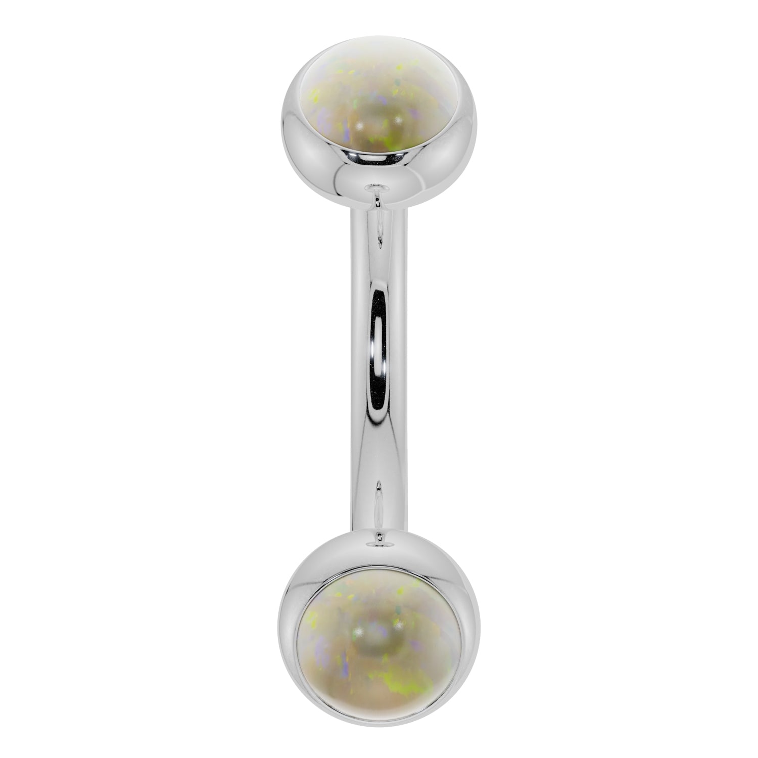 Opal Bezel-Set Eyebrow Rook Belly Curved Barbell-14K White Gold   14G (1.6mm) (Belly Ring)   7 16