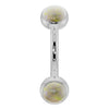 14k white gold opal bezel-set curved barbell with dual iridescent opal ends, front view