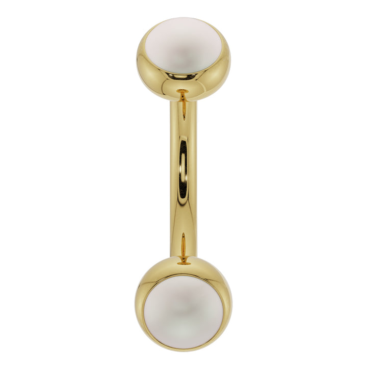 Pearl Bezel-Set Eyebrow Rook Belly Curved Barbell-14K Yellow Gold   14G (1.6mm) (Belly Ring)   7 16" (11mm)