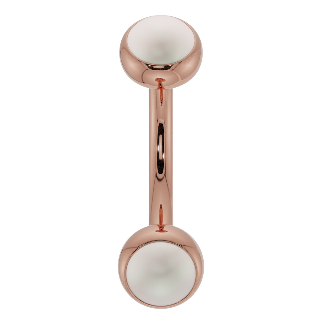 Dainty Pearl Bezel-Set Curved Barbell for Eyebrow Rook Belly-14K Rose Gold   14G (1.6mm)   7 16" (11mm)