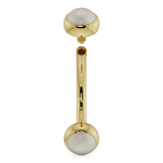 14k yellow gold pearl curved barbell with top ball removed showing threaded post closure