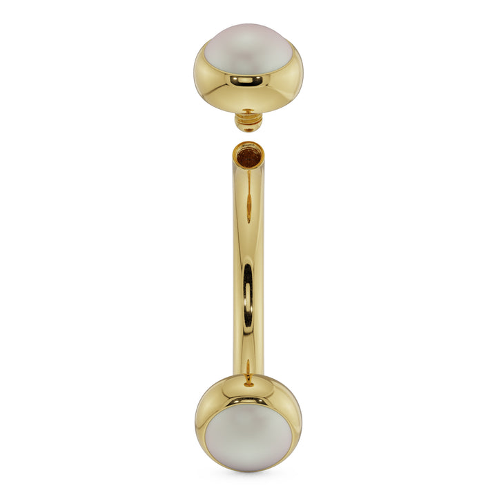 14G (1.6mm) 14K Yellow  Gold dainty pearl bezel 14k gold curved barbell