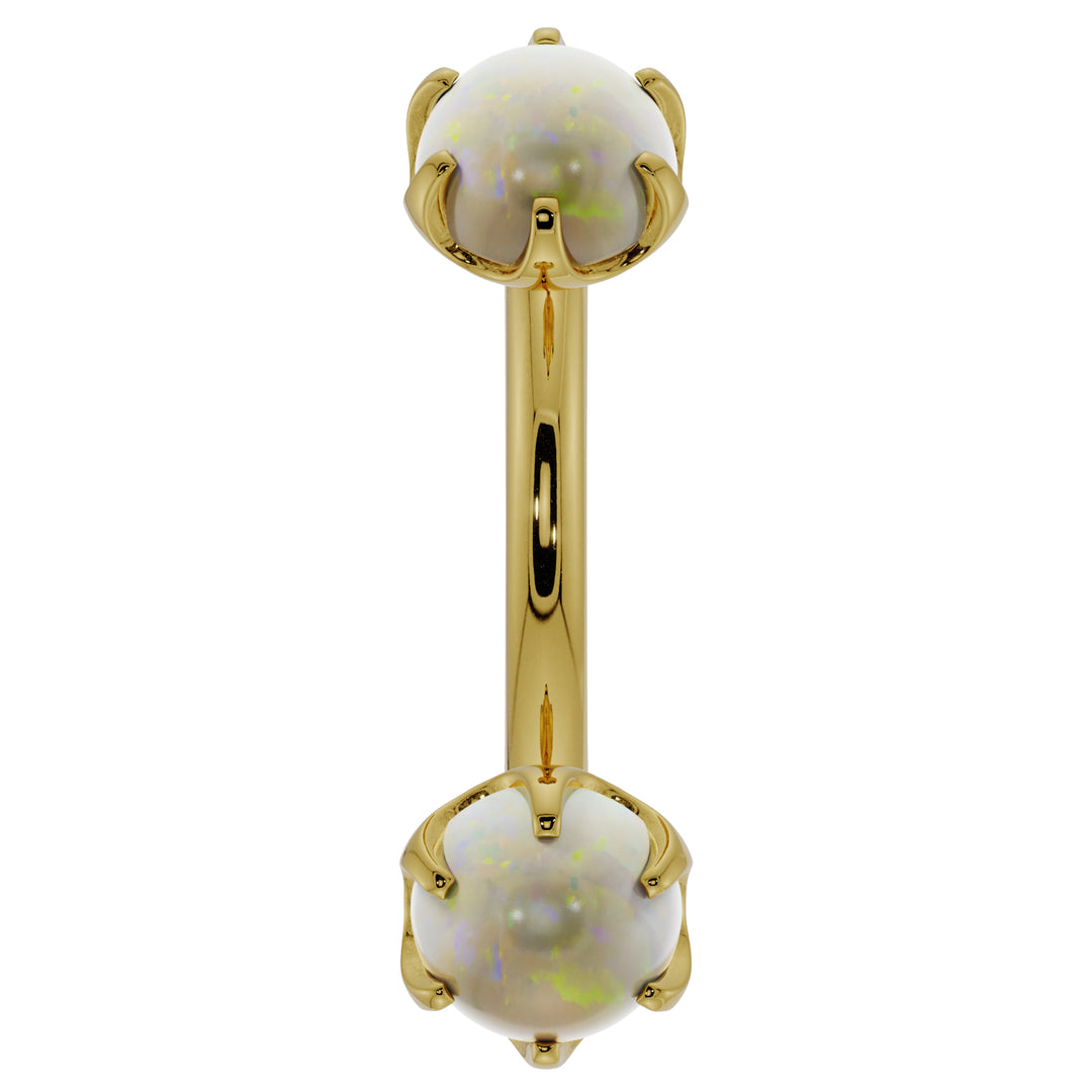 Opal Prong-Set Eyebrow Rook Belly Curved Barbell-14K Yellow Gold   16G (1.2mm)   7 16" (11mm)