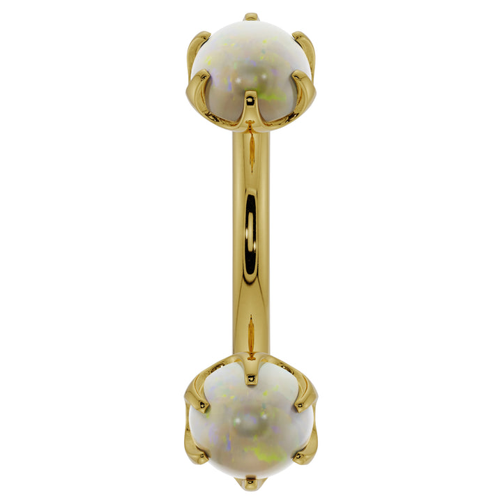 Opal Prong-Set Eyebrow Rook Belly Curved Barbell-14K Yellow Gold   16G (1.2mm)   7 16" (11mm)