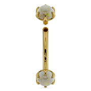 14k yellow gold opal curved barbell with top piece removed showing internal threading detail