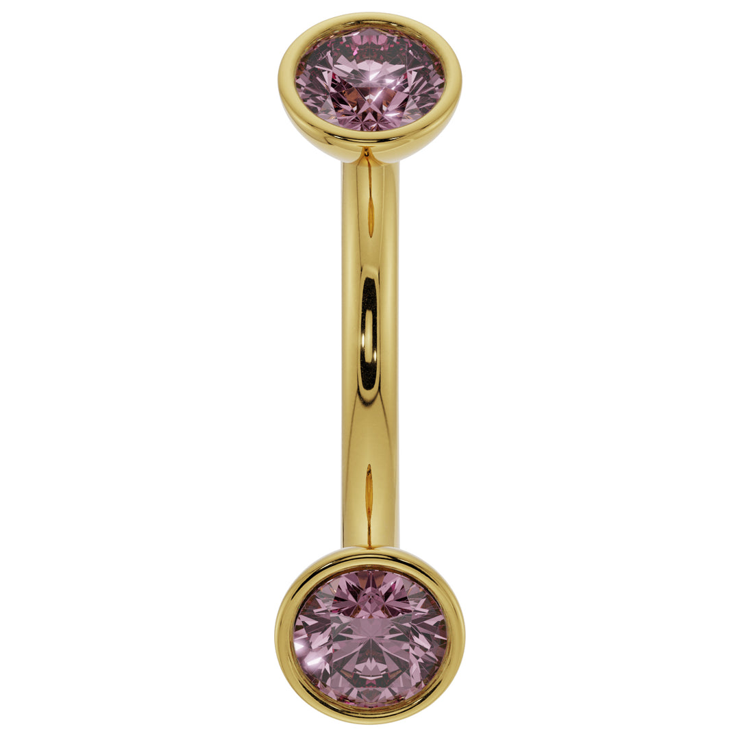 Pink Sapphire Bezel-Set Eyebrow Rook Belly Curved Barbell-14K Yellow Gold   16G (1.2mm)   7 16" (11mm)