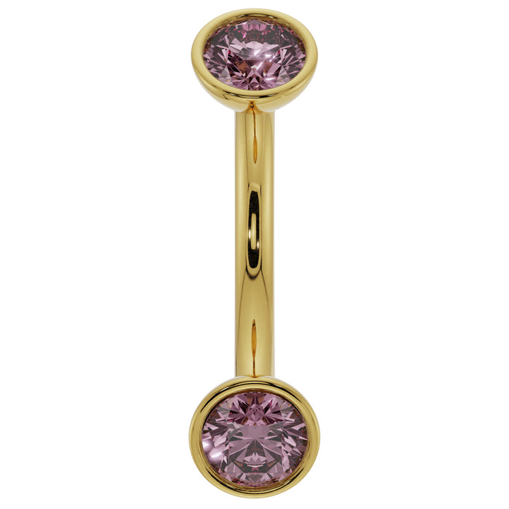 Pink Sapphire Bezel-Set Eyebrow Rook Belly Curved Barbell-14K Yellow Gold   16G (1.2mm)   7 16" (11mm)