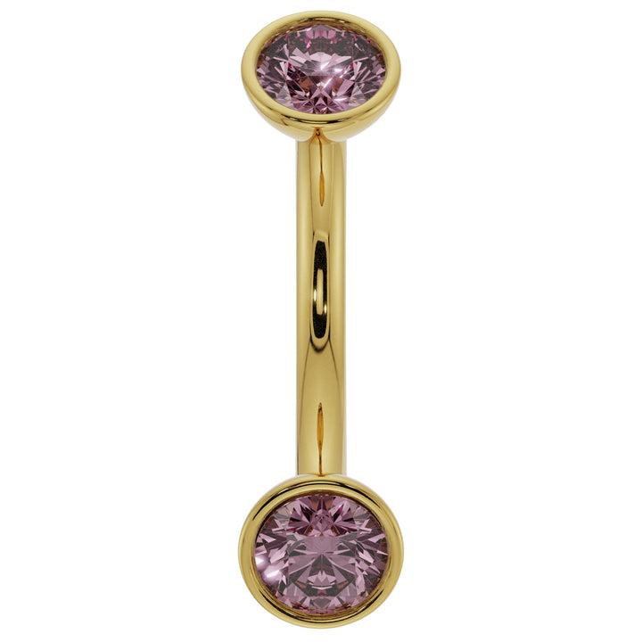 Dainty Pink Sapphire Bezel-Set Curved Barbell for Eyebrow Rook Belly-14K Yellow Gold   14G (1.6mm)   7 16" (11mm)
