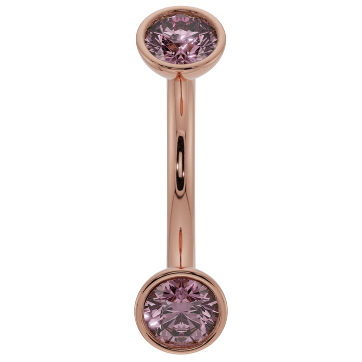 Dainty Pink Sapphire Bezel-Set Curved Barbell for Eyebrow Rook Belly-14K Rose Gold   14G (1.6mm)   7 16" (11mm)