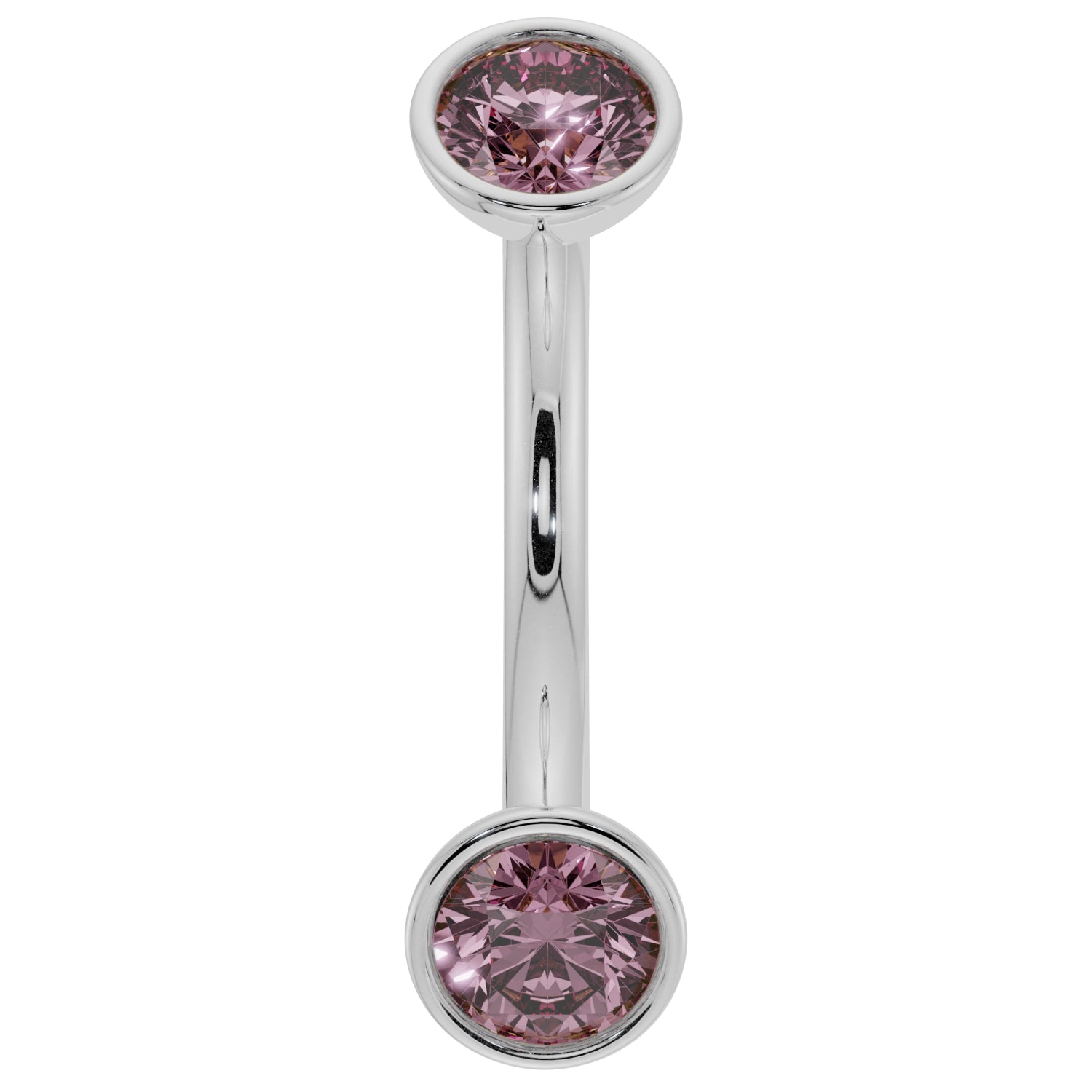 Dainty Pink Sapphire Bezel-Set Curved Barbell for Eyebrow Rook Belly-14K White Gold   14G (1.6mm)   7 16