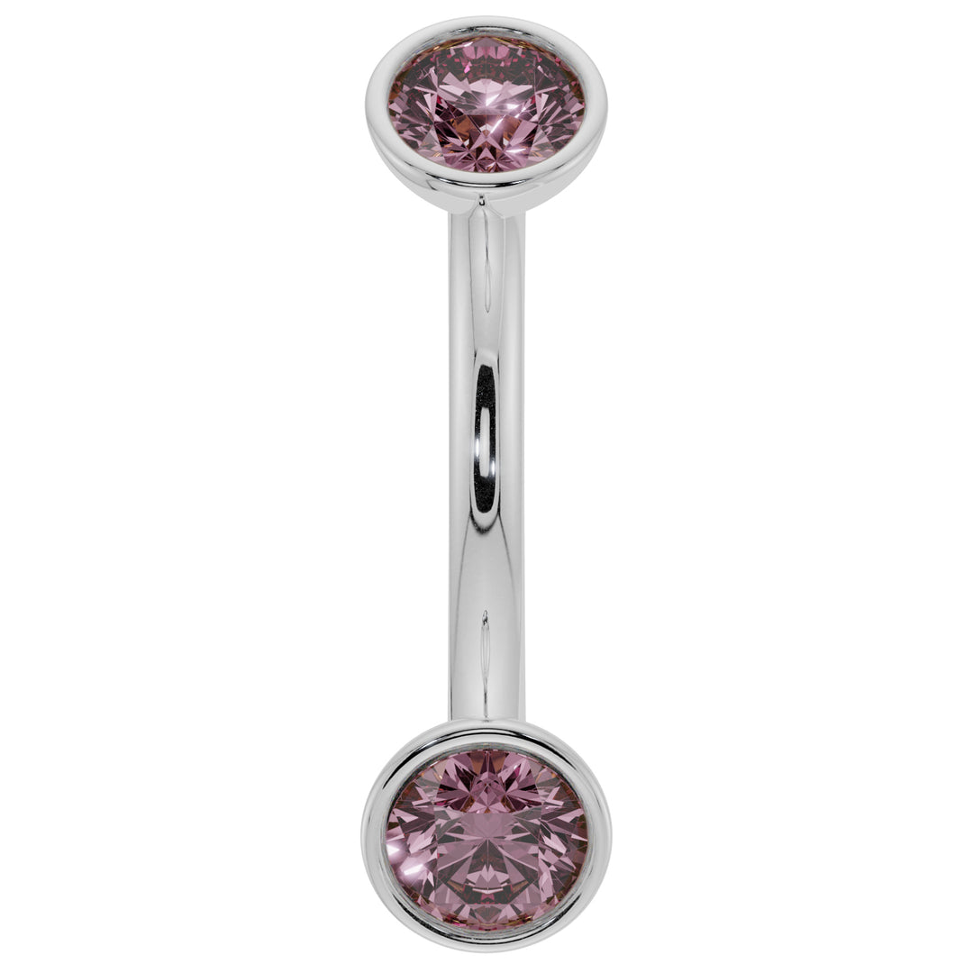 Dainty Pink Sapphire Bezel-Set Curved Barbell for Eyebrow Rook Belly-14K White Gold   14G (1.6mm)   7 16" (11mm)