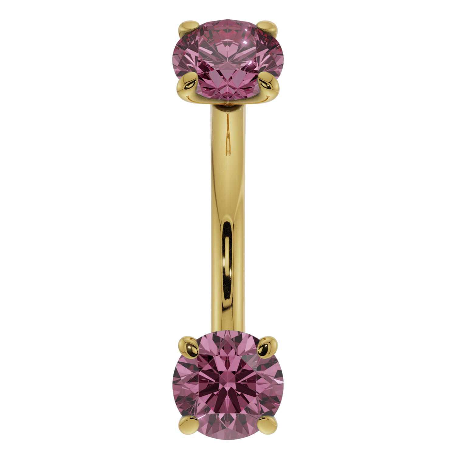 Pink Sapphire Prong-Set Eyebrow Rook Belly Curved Barbell-14K Yellow Gold   16G (1.2mm)   7 16