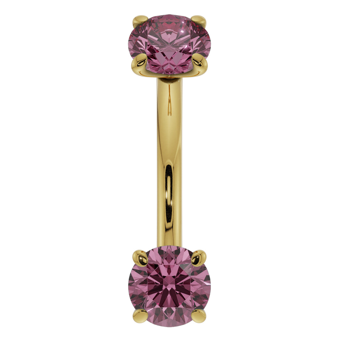 Pink Sapphire Prong-Set Eyebrow Rook Belly Curved Barbell-14K Yellow Gold   16G (1.2mm)   7 16" (11mm)