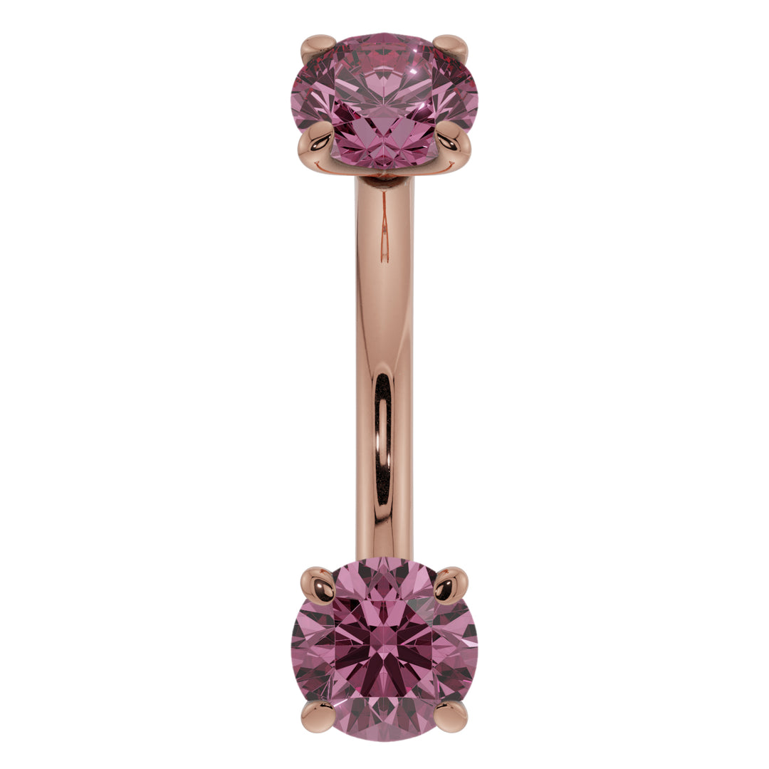 Pink Sapphire Prong-Set Eyebrow Rook Belly Curved Barbell-14K Rose Gold   16G (1.2mm)   7 16" (11mm)