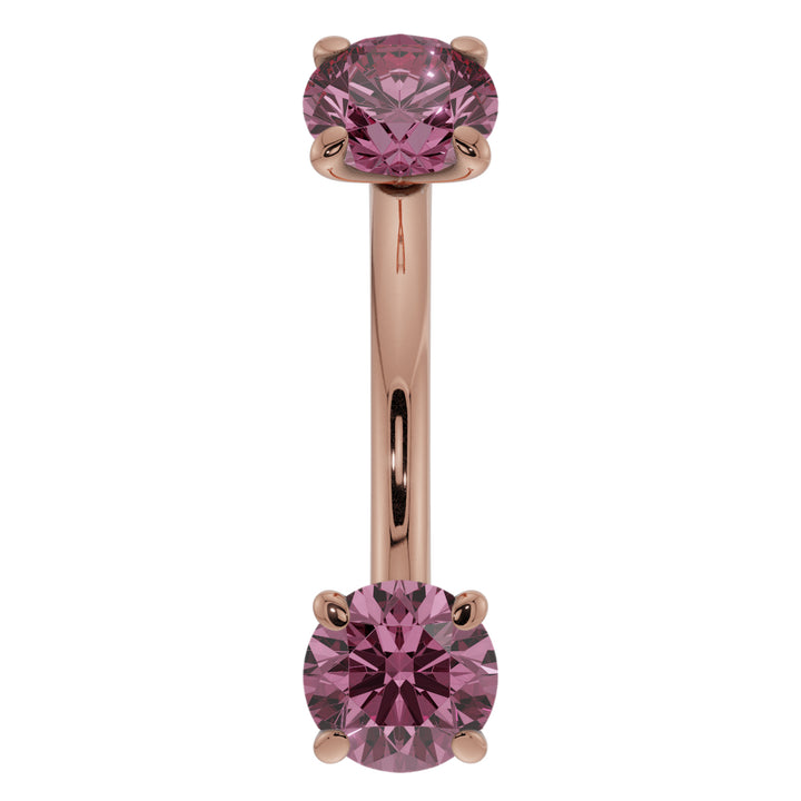 Pink Sapphire Prong-Set Eyebrow Rook Belly Curved Barbell-14K Rose Gold   16G (1.2mm)   7 16" (11mm)