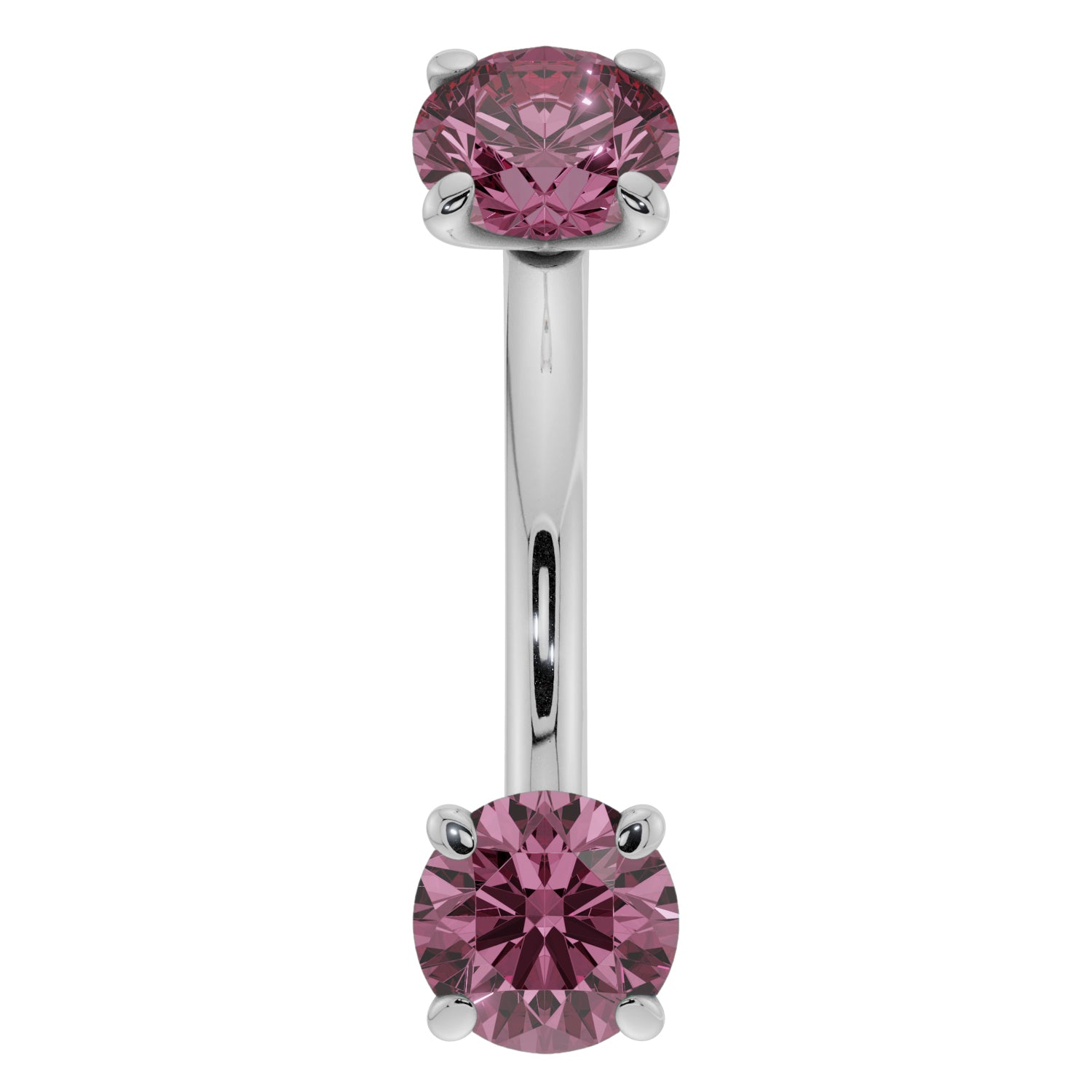 Pink Sapphire Prong-Set Eyebrow Rook Belly Curved Barbell-14K White Gold   16G (1.2mm)   7 16
