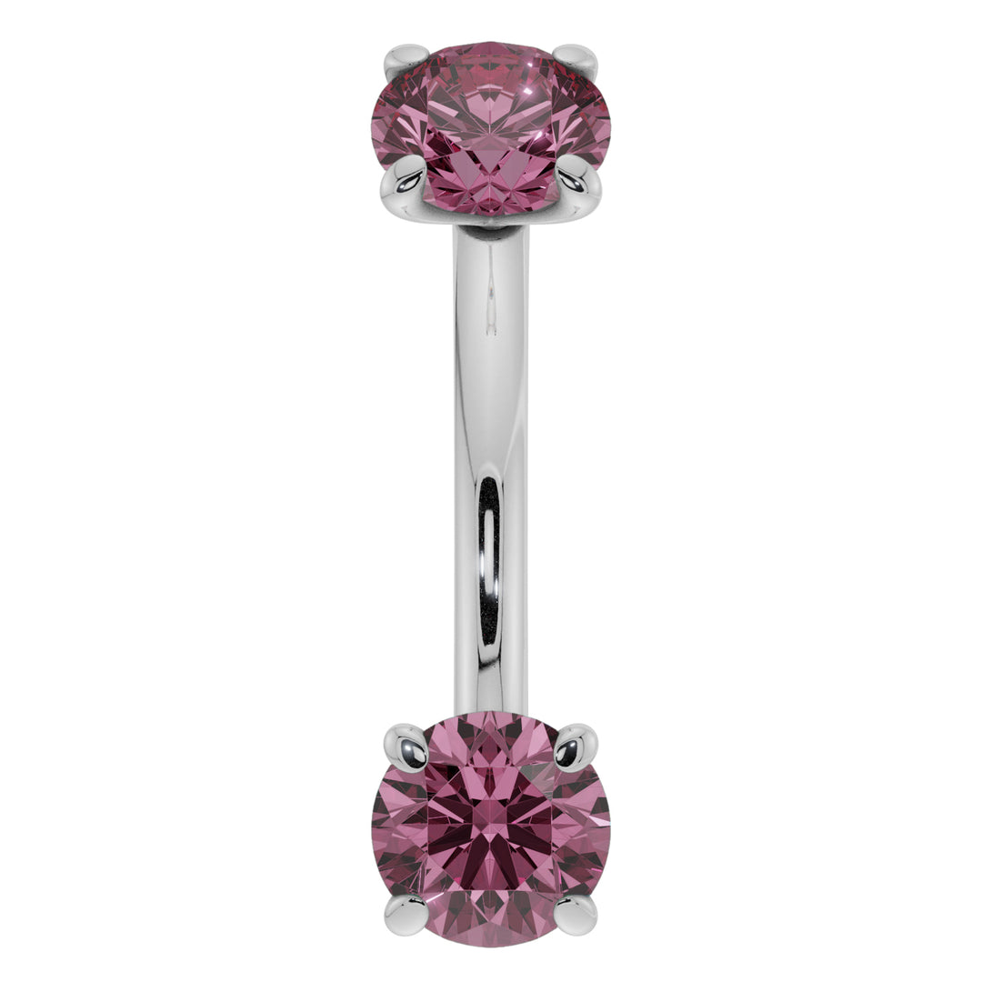 Pink Sapphire Prong-Set Eyebrow Rook Belly Curved Barbell-14K White Gold   16G (1.2mm)   7 16" (11mm)